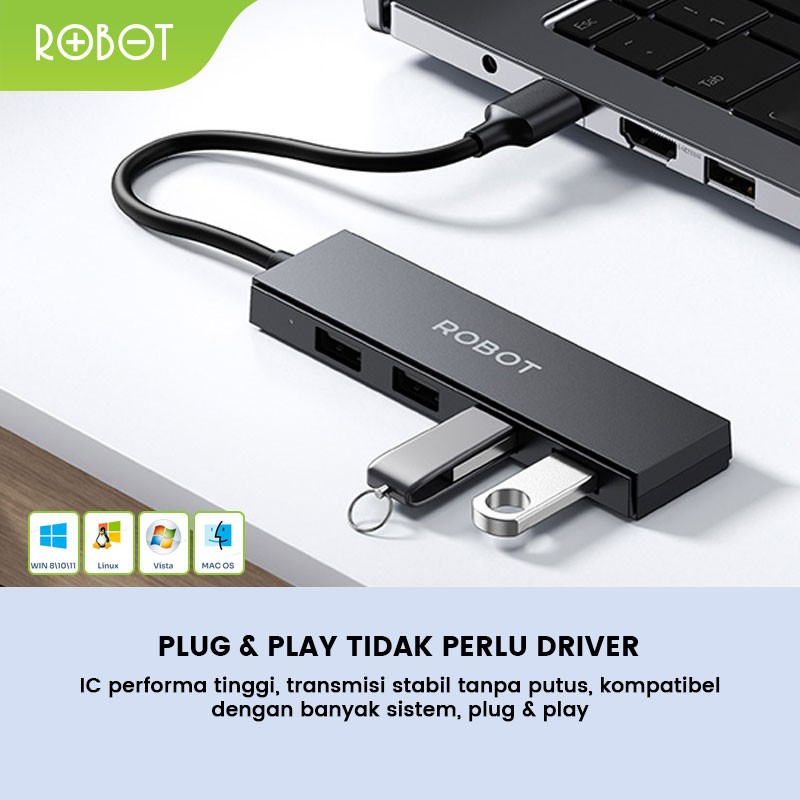 USB HUB ROBOT H130-80 4 PORTS 80CM PORTABLE MULTIFUNCTION