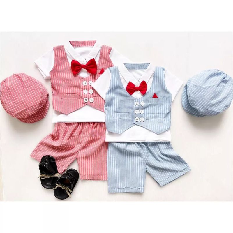 KOREAN STYLISH TUXEDO 0-18 Bulan baby baju pesta setelan jas anak bayi tuxedo kondangan SET TOPI / Baju Bayi Setelan Oblong Anak Laki Laki 3 - 18 bulan SNI / setelan baju bayi cowok tuxedo