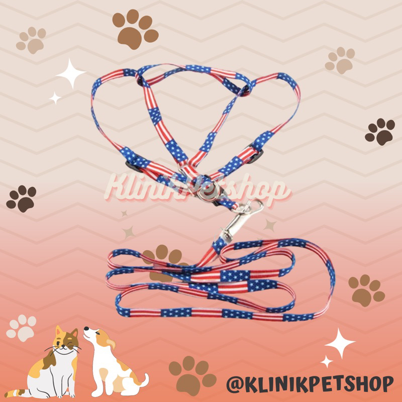 Harness Amerika - Tali Tuntun Kucing Hewan Anjing Motif Amerika