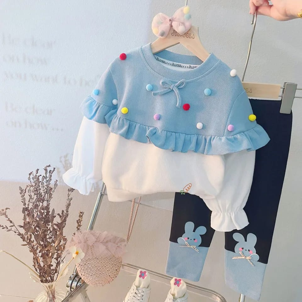 Setelan baju anak perempuan lengan panjang lucu usia 6 bulan - 5 tahun MOTIF POLOS RAINBOW ala korea import