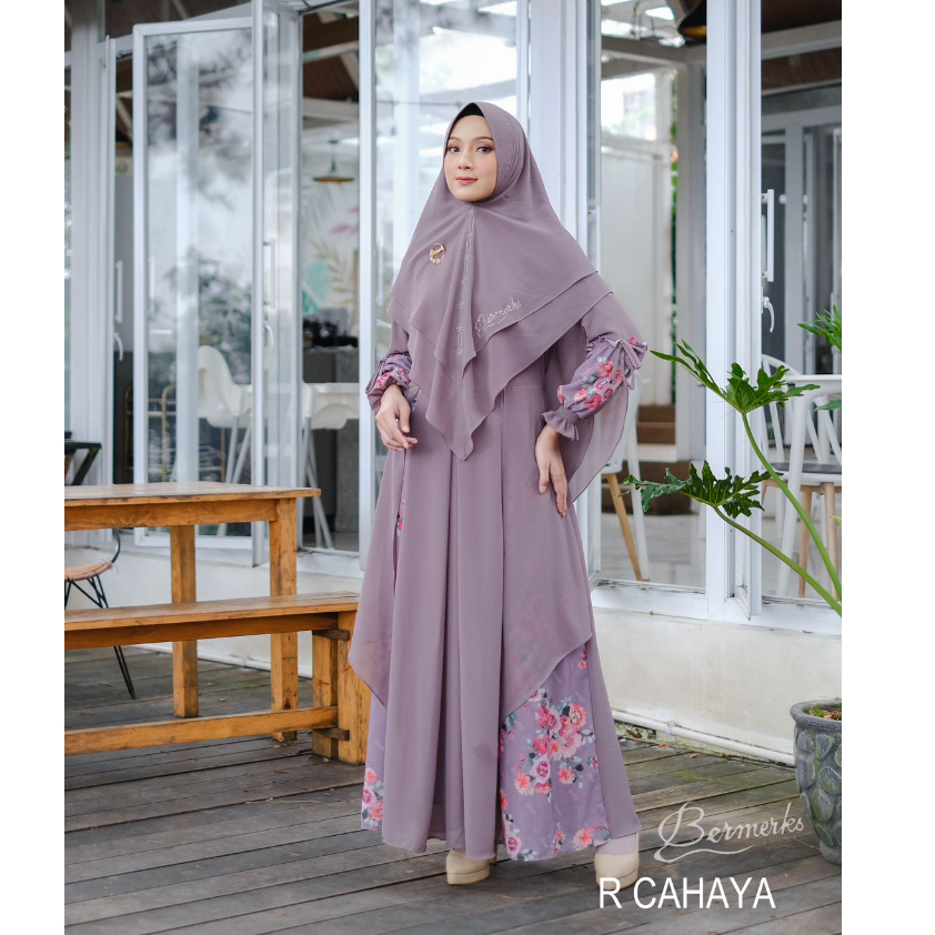 Gamis ceruty babydoll set khimar marwah bermerks Cahaya Ivana Sarah Khalifa motif terbaru layerside dress muslim hits best seller