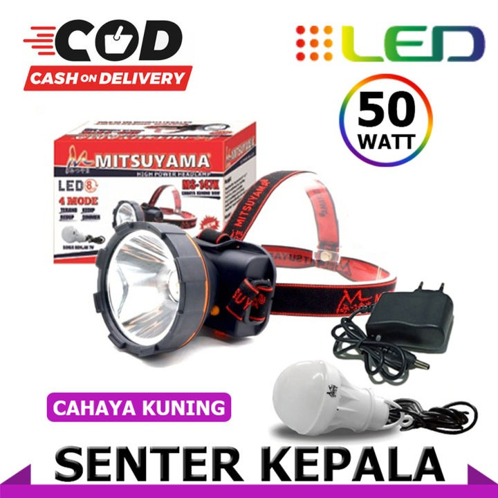 SENTER KEPALA LED CAHAYA KUNING MITSUYAMA HEADLAMP LED WATER RESISTANT