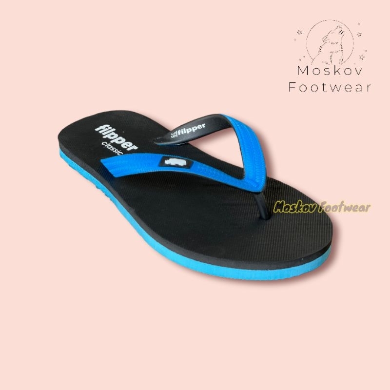 Sandal Jepit Pria Filpper Classic Karet Rubber Santai Anti Slip Sendal Japit Casual Pantai Half Blue