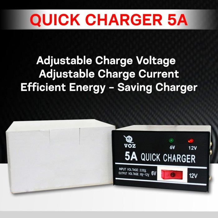 VOZ Quick Charger 6v 12v 5A Charger Aki Sepeda Motor