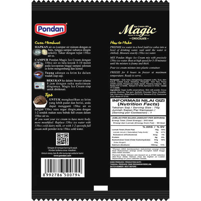 Pondan Ice cream Magic Chocolate Pouch Coklat 75 gr