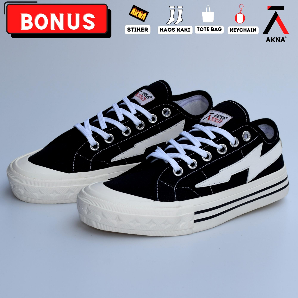 Sepatu Akna Aksara Low Sneakers  Pria Wanita Kasual Black White
