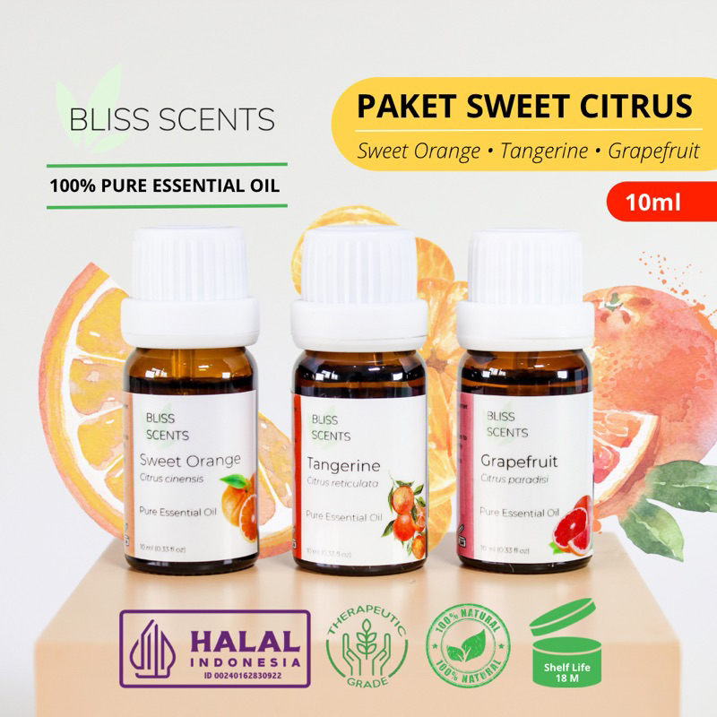 BLISS SCENTS Paket Sweet Citrus (Orange, Tangerine, Grapefruit) Essential Oil 100% Murni