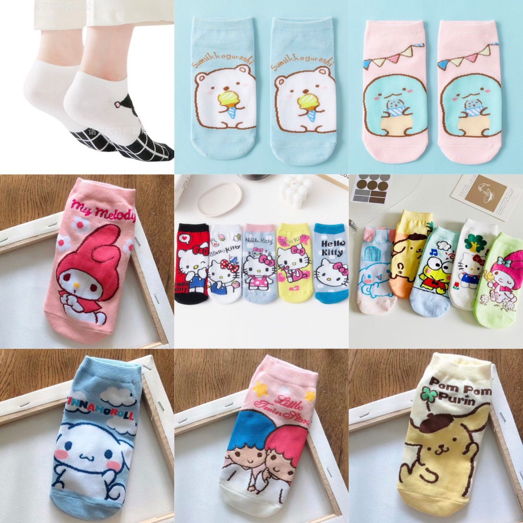 Kaos Kaki Karakter Import Karakter My Melody Kuromi Pompompurin Little Twin Star Keroppi Badzmaru Cinnamoroll