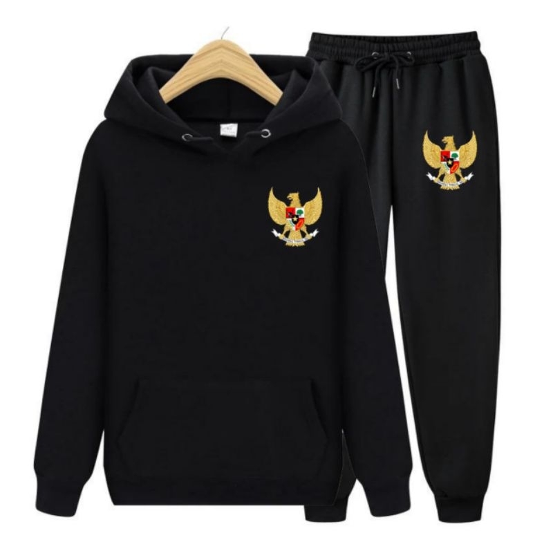 Set hoodie jogger pria jaket pria celana panjang joger cowok dewasa garuda pancasila