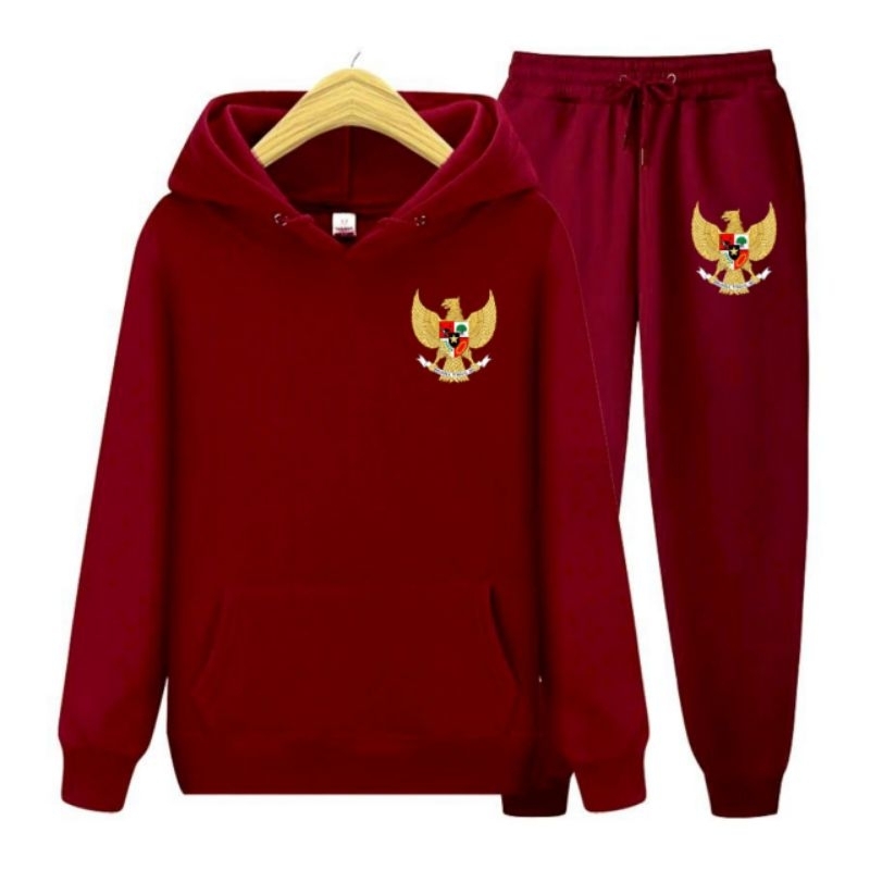 Set hoodie jogger pria jaket pria celana panjang joger cowok dewasa garuda pancasila