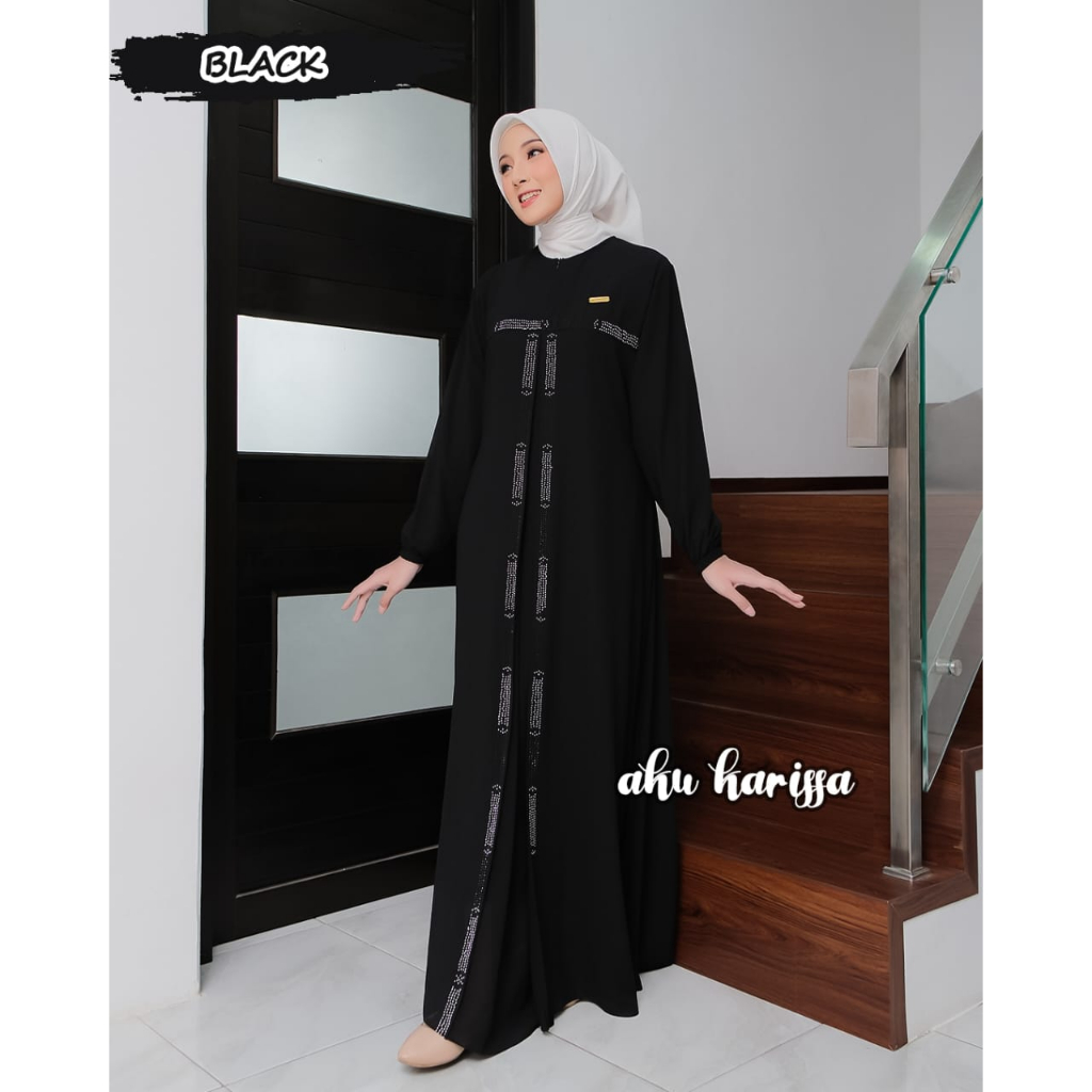 Dress NOVALIANA ASTIANI ARUNI AKU KARISSA terbaru ceruty babydoll gamis wanita muslimah putih hitam haji terbaru polos branded