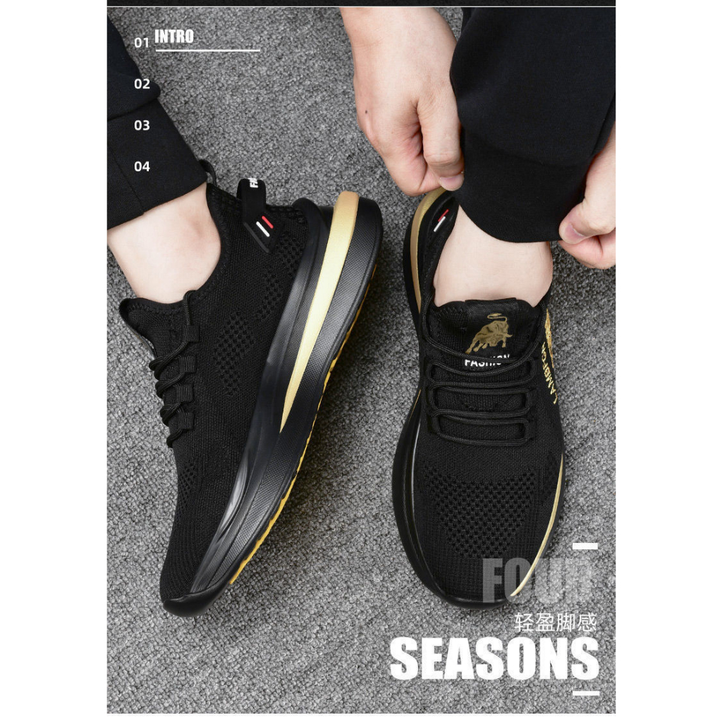 PASTI DISKON Sepatu Sneakers Pria Casual Running Shoes Sepatu Kanvas Import Sepatu Slip On Pria Hitam Gold