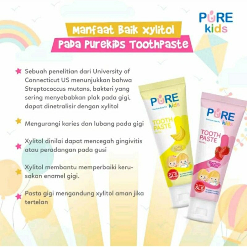 [BPOM] Pure Kids Toothpaste 50gr / Purekids Pasta Gigi Anak Banana Strawberry BB PureBB