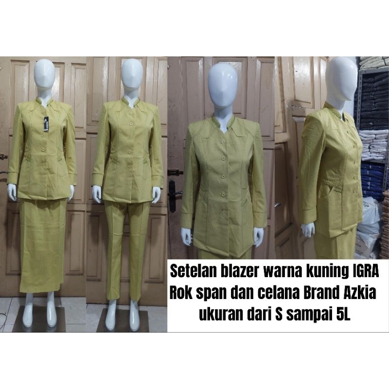 setelan blazer kuning igra terbaru setelan rok dan celana brand azkia