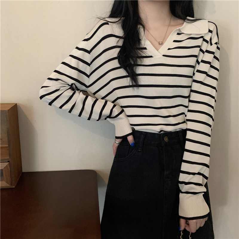 SWEATER KNIT RAJUT OVERSIZE WANITA/ATASAN RAJUT STRIP WANITA/POLO KNIT WANITA OVERSIZE