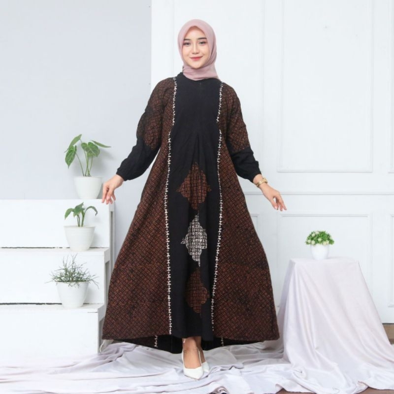 Gamis Jumbo Rayon Premium Motif Sogan Terbaru Busui Resleting Depan Bumil Home Dress Wanita Kekinian Termurah