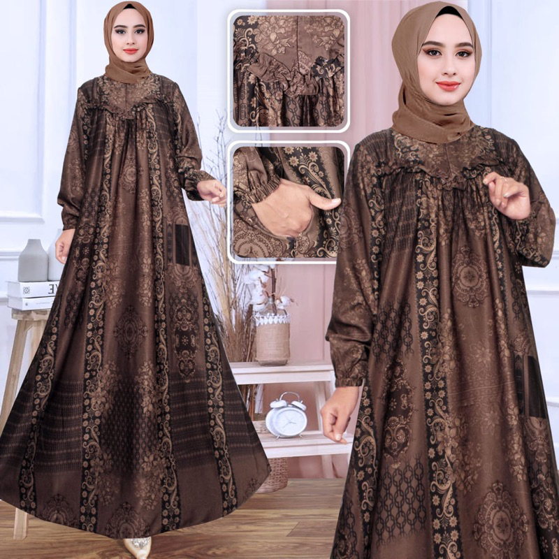 Nayla Dress | Gamis Bahan Zara Silk Premium|Gamis Motif Pesta Terbaru 2023