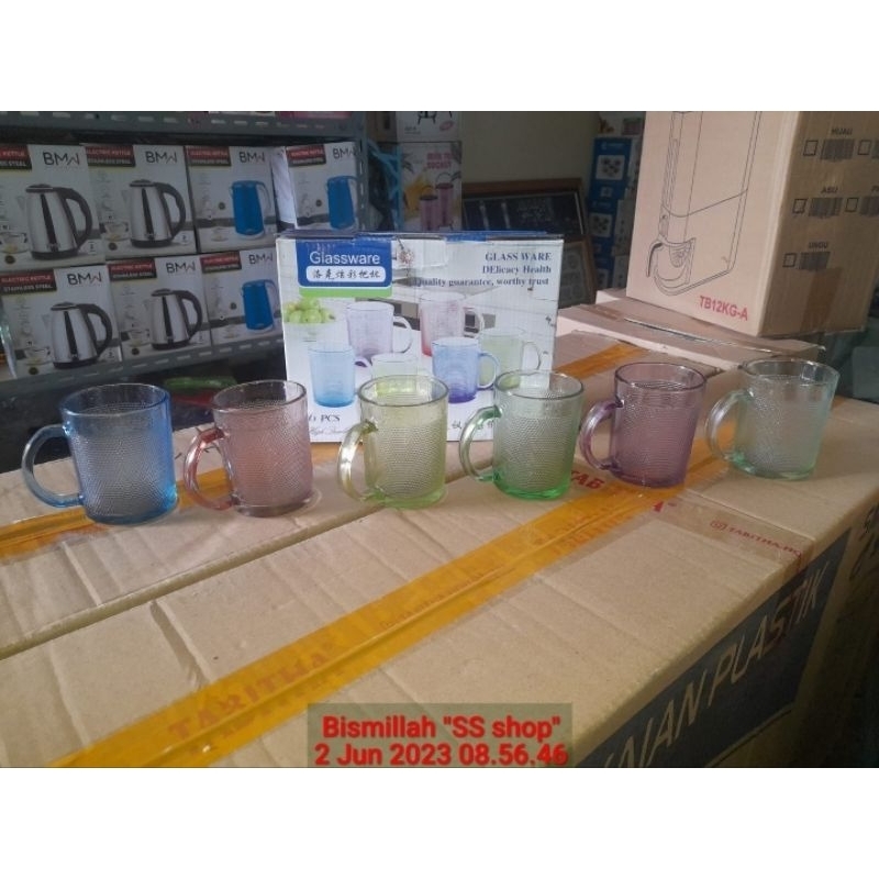 gelas kaca set mix warna.