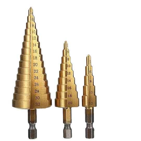 Mata Bor Pagoda Spiral Besi Kuningan Kayu Plastik Step Drill Tingkat Payung Cone HSS 3PCS