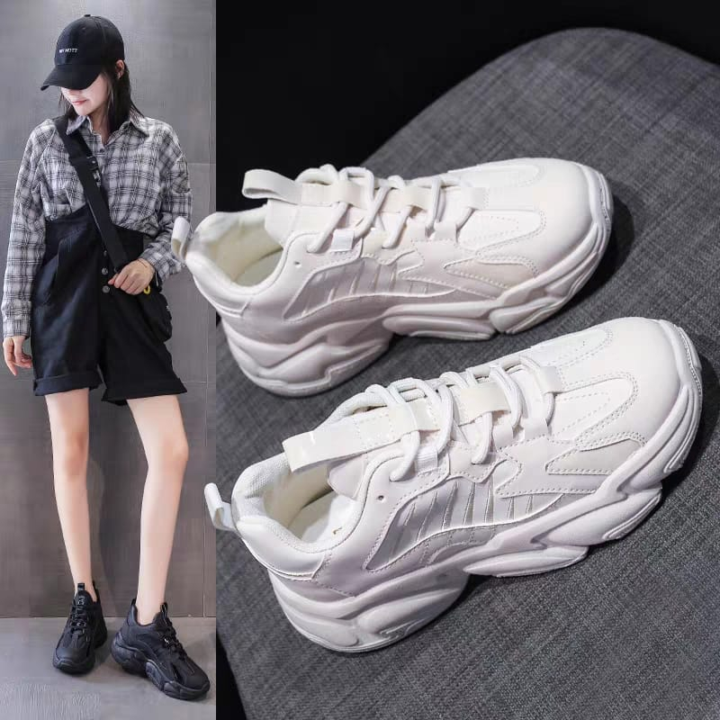 GROSIRTAS &quot;FREE BOX&quot; LV0217 Sepatu Sneakers Wanita Impor Sepatu Putih Wanita Korean Style Polos PU