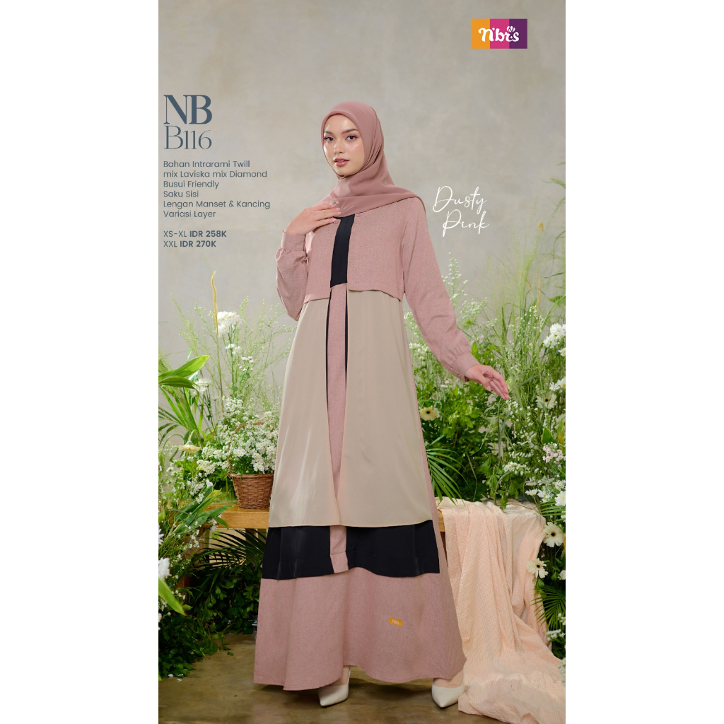 Nibras Gamis NB B116 Bahan Intrarami Twill mix Laviska mix Diamond Fashion Muslimah Simpel by Nibras bisa COD