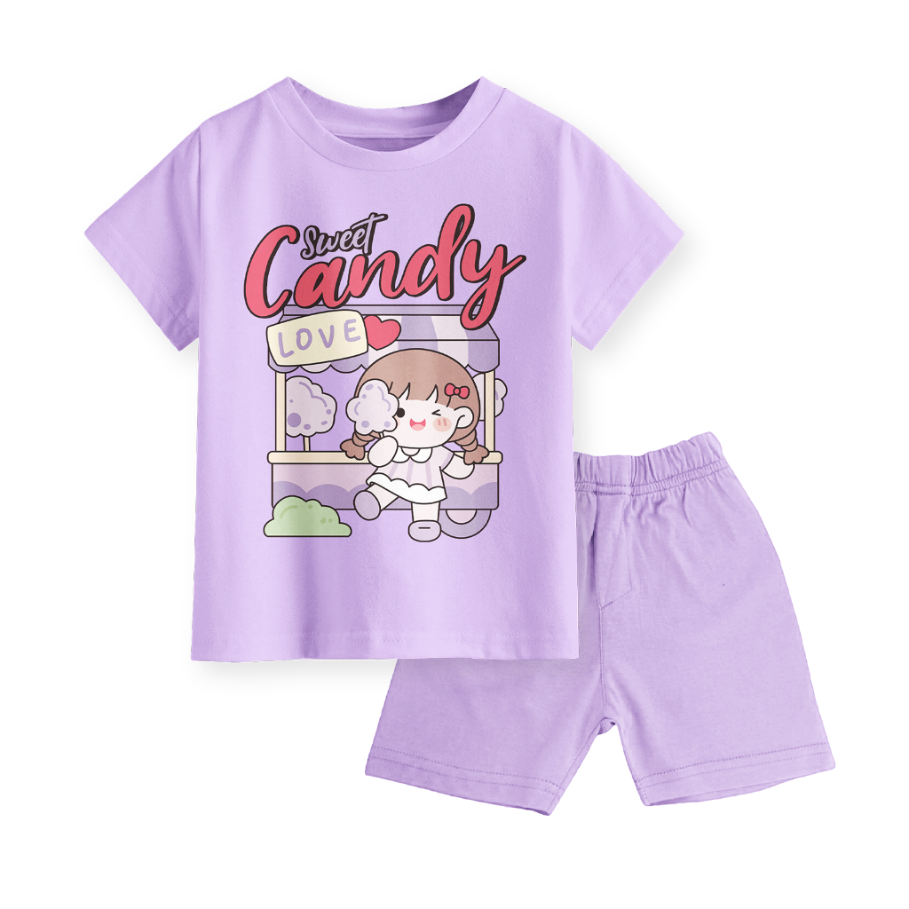 Setelan Kaos Anak Celana Pendek Terbaru Motif Sweet Candy