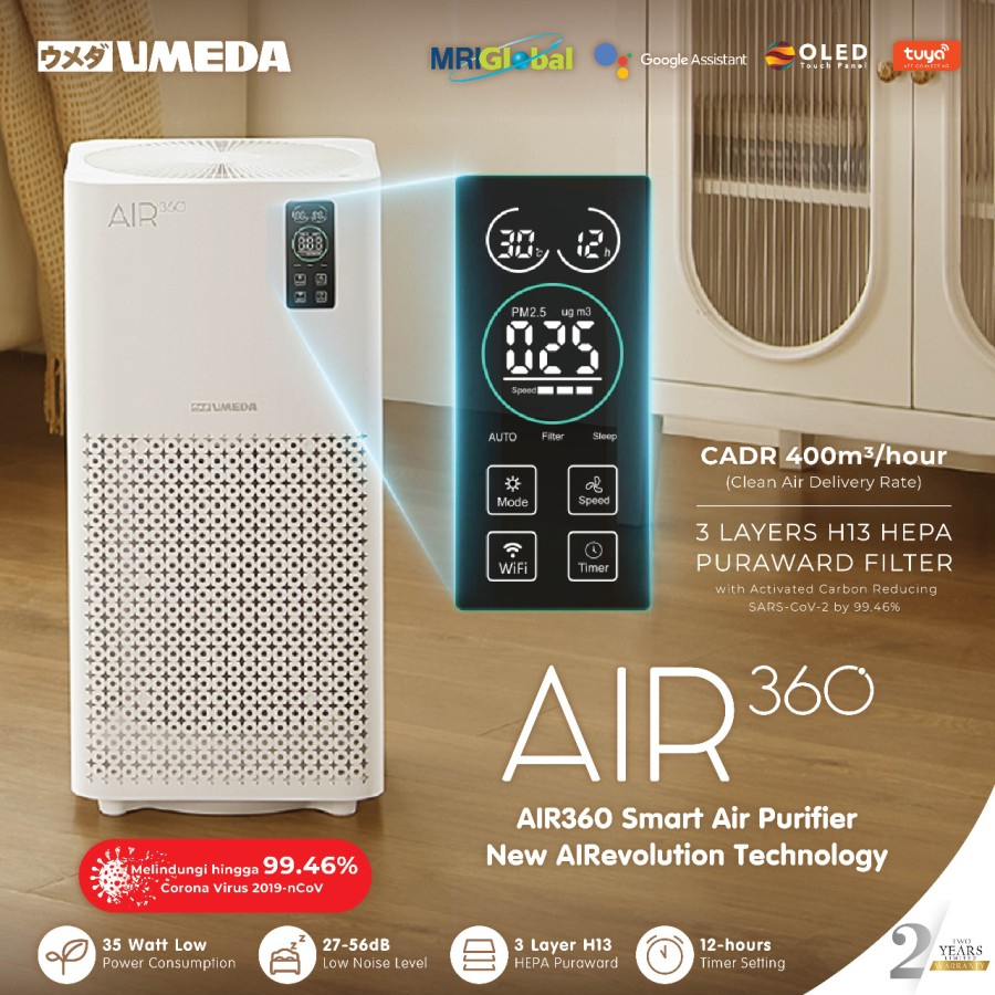 Umeda AIR360 Air Purifier H13 HEPA PuraWard (Garansi Resmi)