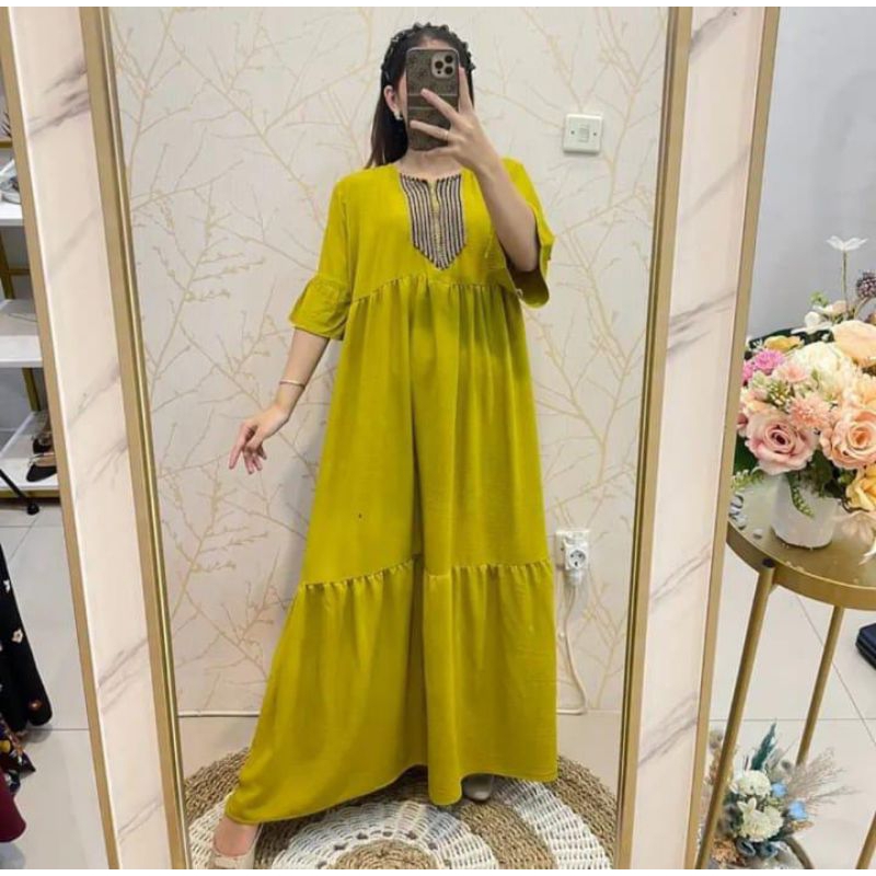 Gamis Pelakor renda bahan cringkel