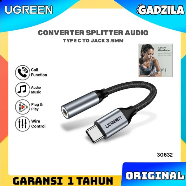 UGREEN Adapter Audio Converter USB C to Jack 3.5mm Aux adaptor Headphones Earphone Handsfree 30632