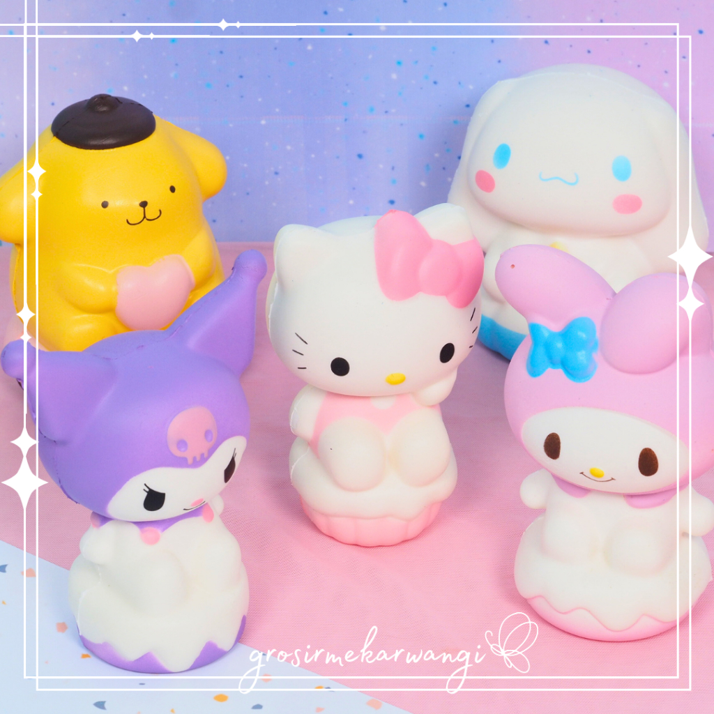 Mainan Squishy Sanrio Cake Karakter Pompurin Cinnamoroll Kuromi Melody Hello Kitty Slow Rise Skuisi Lucu Mainan Anti Stres Import Kualitas Bagus