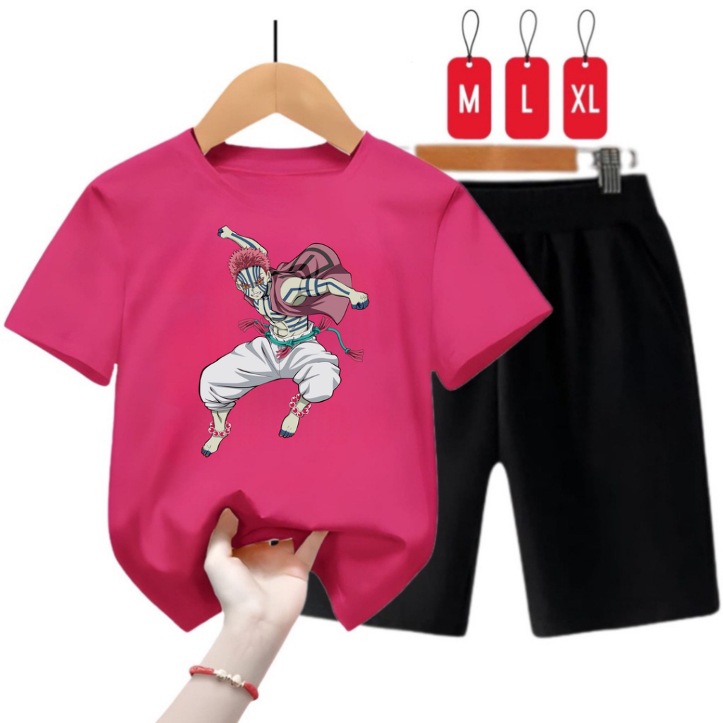 Setelan Baju Kaos Anak Demon Slayer Akaza