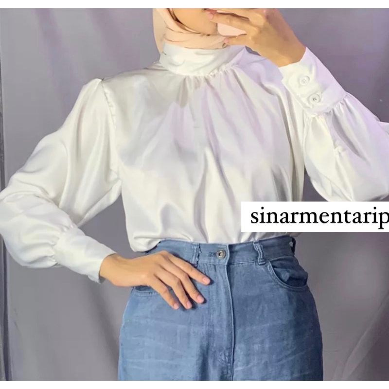 Syalu Blus Baju Atasan Wanita Kerah Turtleneck Satin Silk