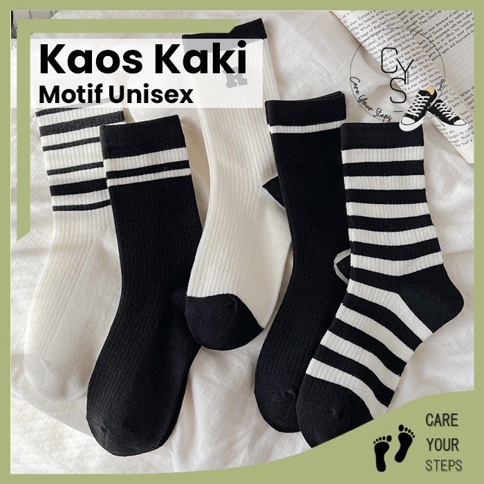 Kaos Kaki Motif Bergaris Unisex Semata Kaki Cowok Cewek Pendek Korea Fashion Style import Stripe Solid Color KK27 CYS