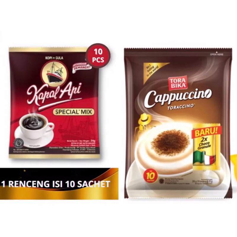 

ABC KOPI SUSUS SACHET / TORA BIKA CAPPUCCINO SACHET / KOPI KAPAL API SACHET MIX / MINUMAN KOPI HITAM