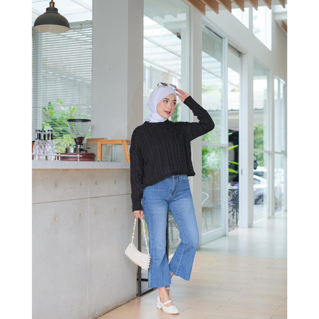 (COD Free Ongkir) BELLA CROP RAJUT SWEATER PREMIUM TEBAL Wanita Murah Terbaru Trendy Grosir Pakaian Outwear Bandung