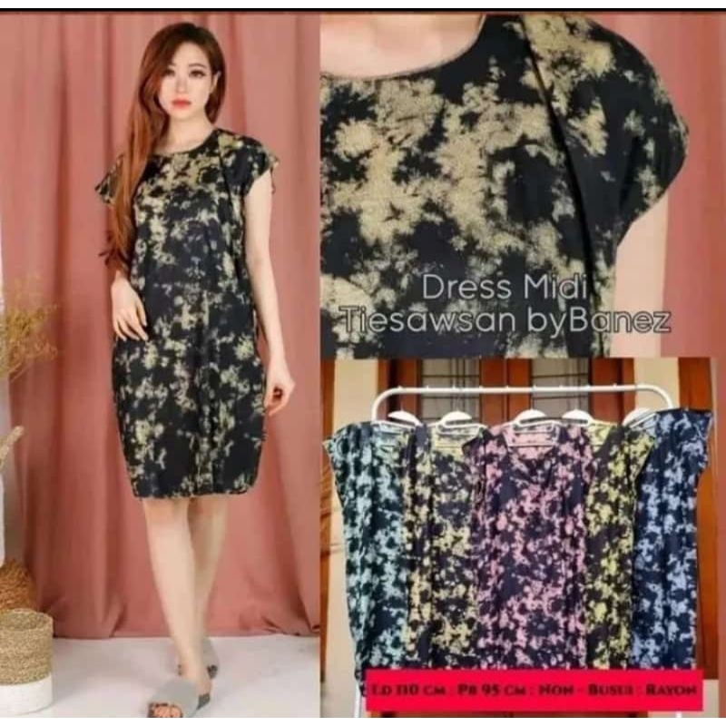 Ecer Daster Midi Wanita Motif Limoges Bahan Katun Rayon Dress