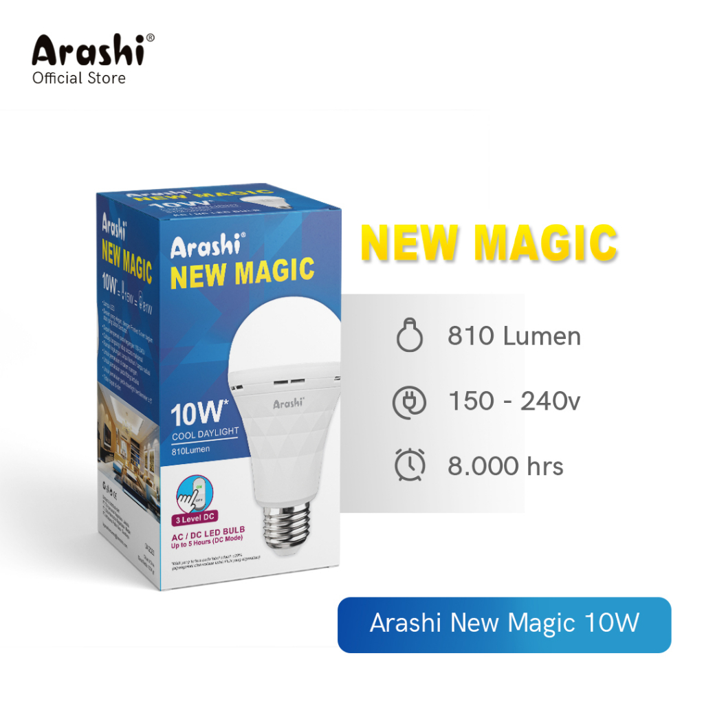 Arashi New Magic 10 Watt CDL - Putih / Lampu LED emergency 3 Mode DC
