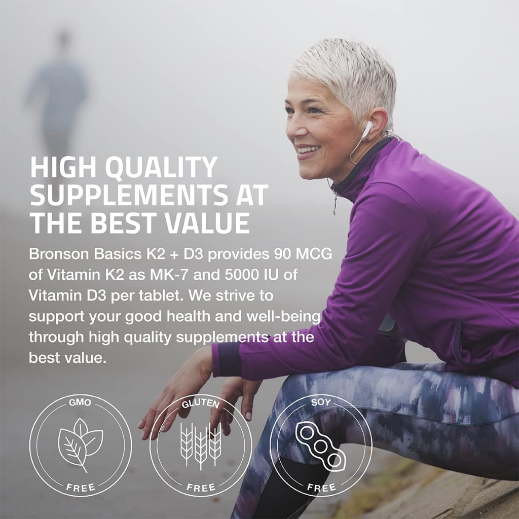 Bronson Basics Vitamin K2 D3 360 Tablet 5000IU 90 mcg - Bone Heart Immunity Supply 1 Tahun