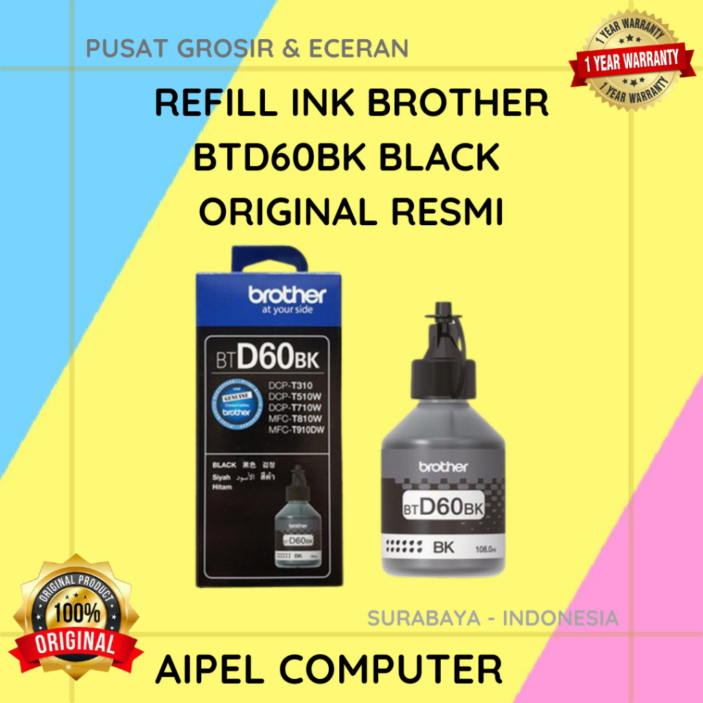D60BK | REFILL INK BROTHER BTD60BK BLACK ORIGINAL RESMI