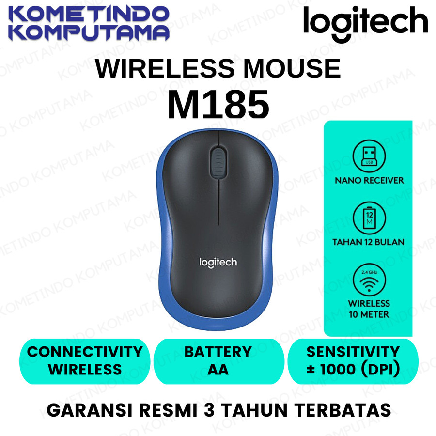 Logitech M185 BLUE Mouse Wireless Compact untuk Windows, Mac, ChromeOS BIRU