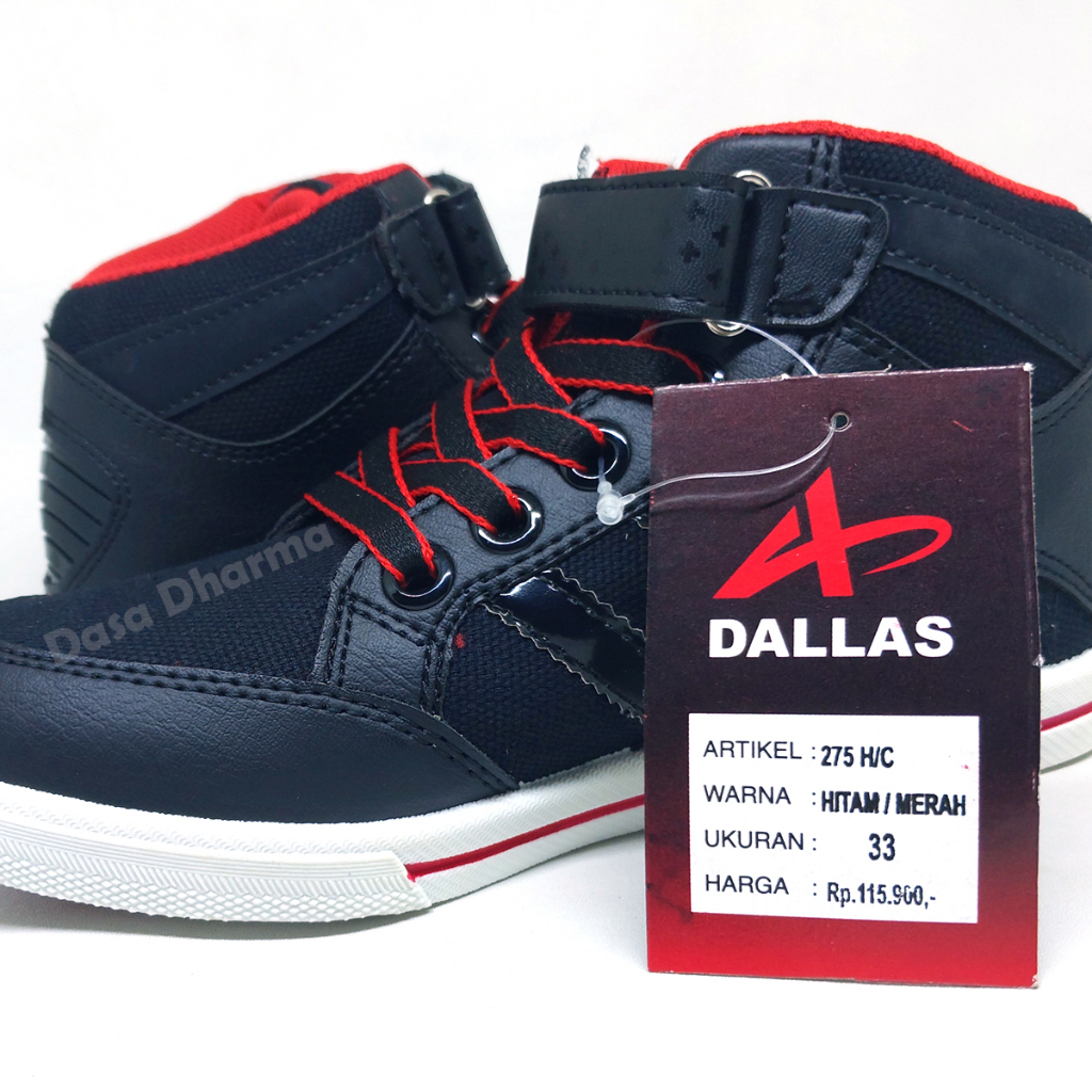 Sepatu Dallas Anak Laki Laki Sekolah SD Boot Tali Tinggi Hitam Merah Size 33 - 36