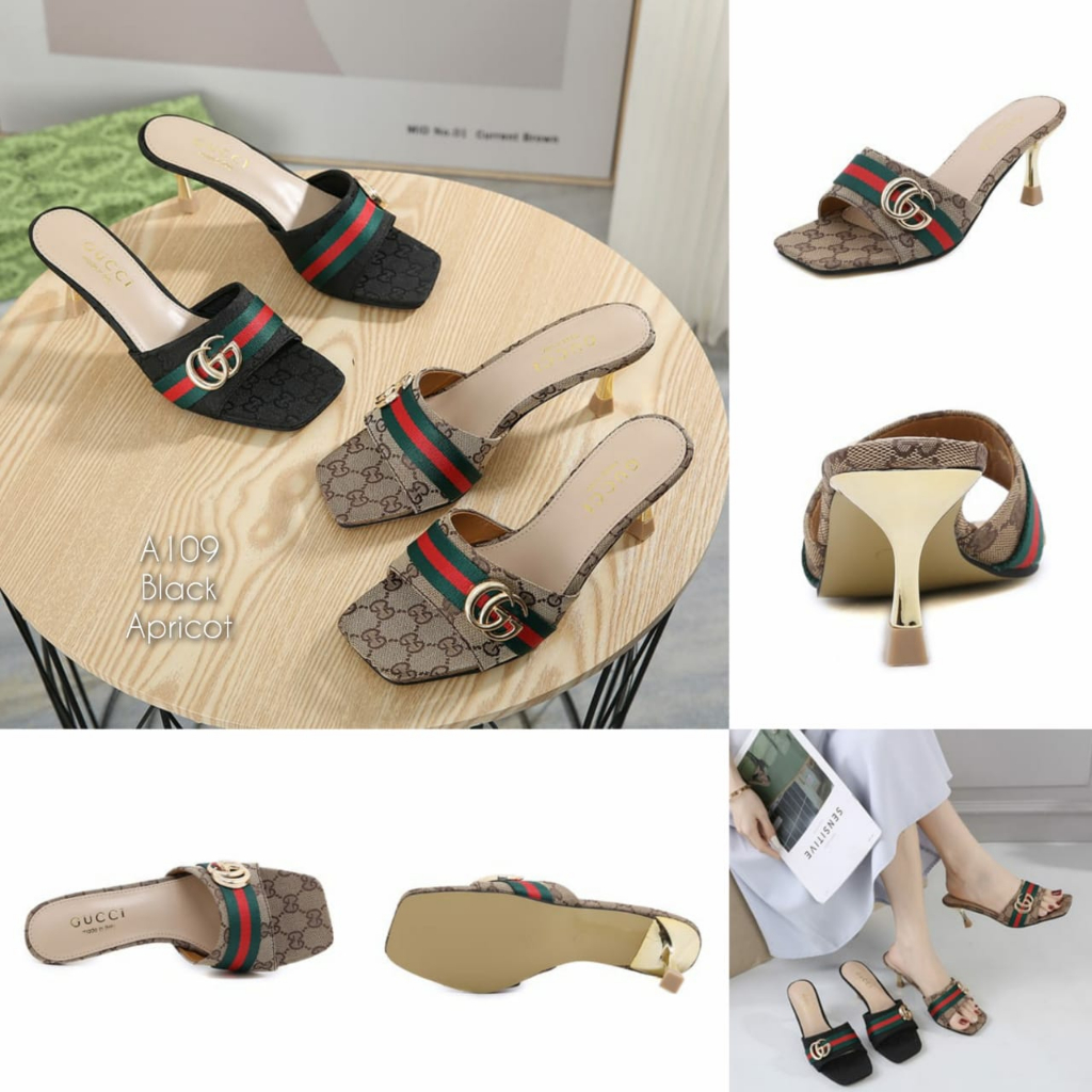 NEW ARRIVAL SANDAL WANITA HEEL KANVAS GC1 KODE: A109