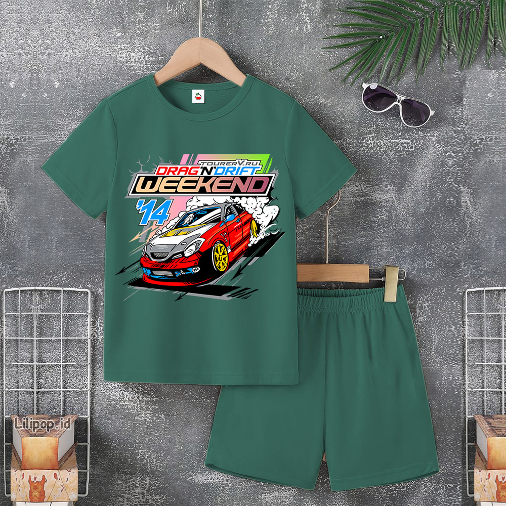 Baju Anak Stelan Usia 4-10 Tahun MOBIL FAST FURIOUS Kaos 3/4 Cowok Cewek  Celana Pendek Harian