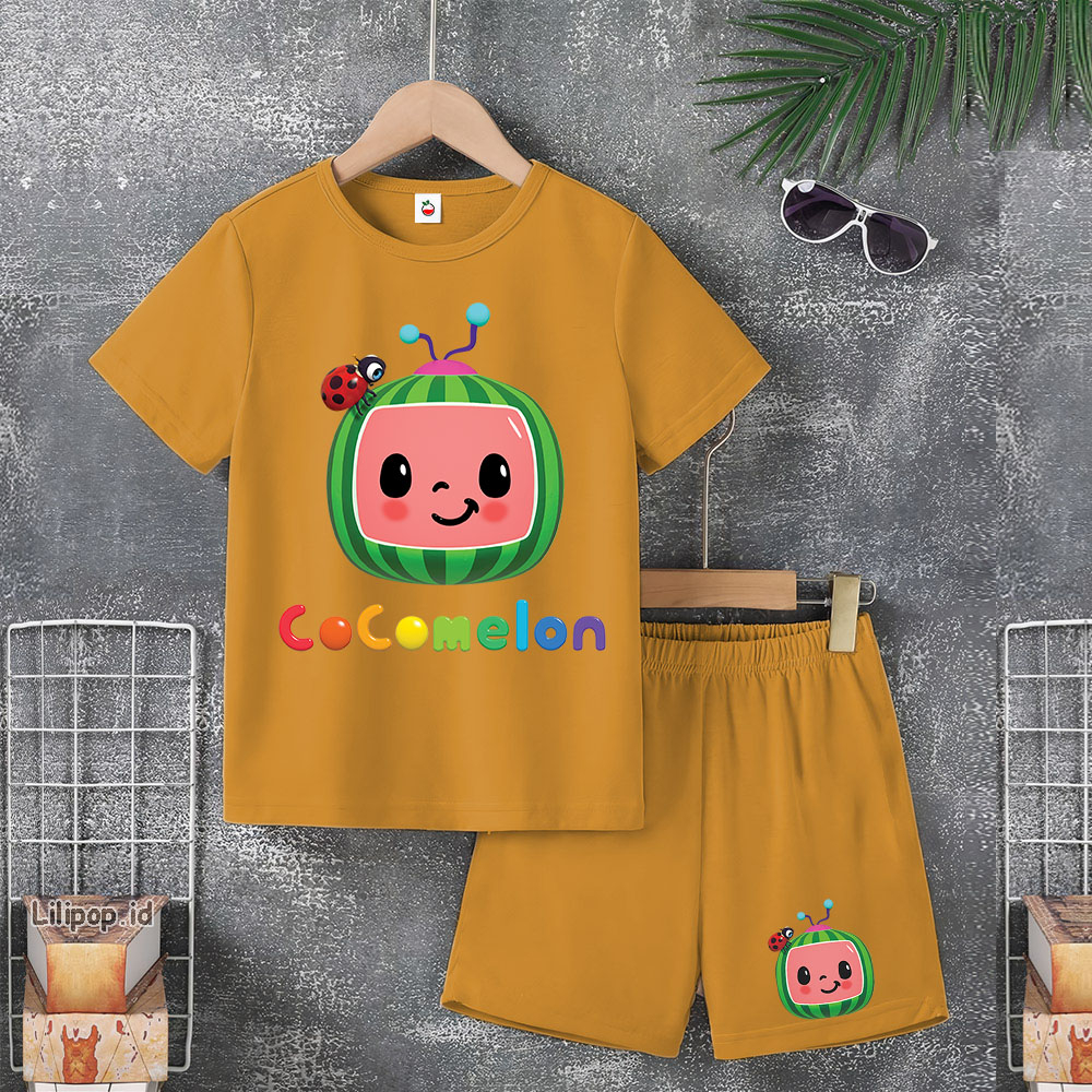 Baju Anak Stelan Usia 4-10 Tahun MELON Kaos 3/4 Cowok Cewek  Celana Pendek Harian