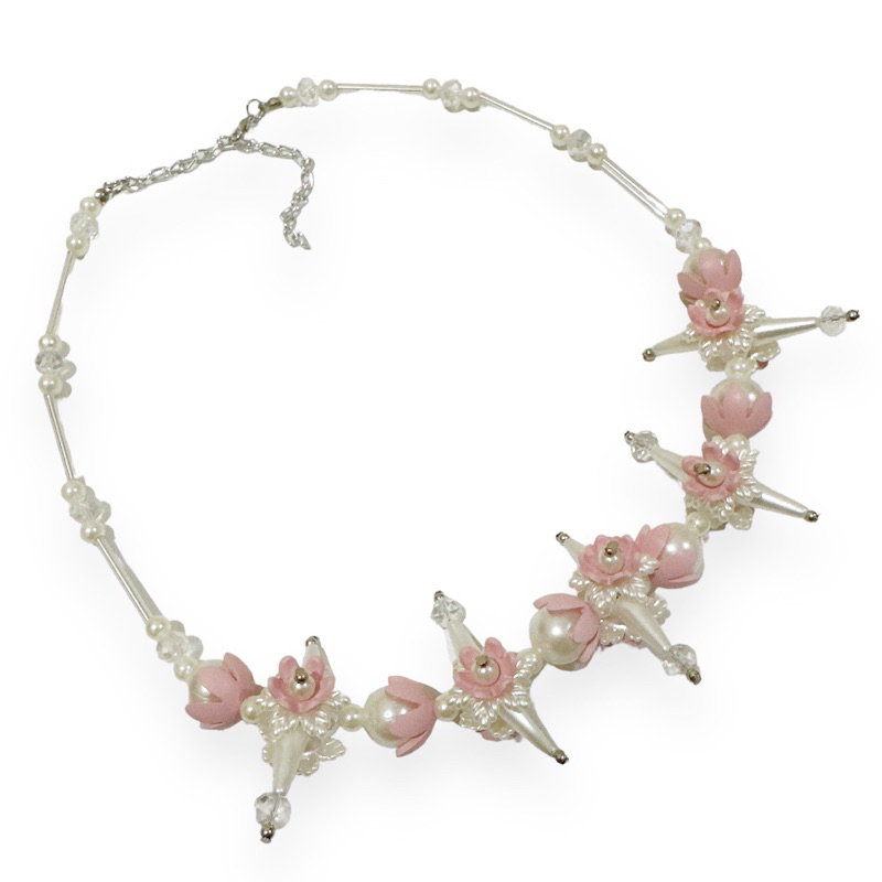 Erica Flowery Crystal Pearl Necklace Kalung Bunga Panjang Hijab Mutiara Kristal