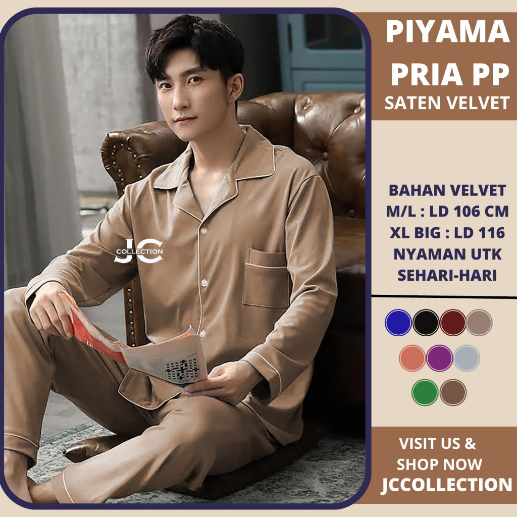 Piyama Pria Lengan Panjang Satin PP L/ Pajamas Saten Long / Piyama Satin Cowok LS - JCCollections