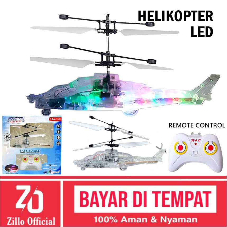 ZILLO Mainan Anak RC Helikopter Lampu Warna Warni LED Remote Control Sensor Remot Helicopter Cocok Untuk Kado Anak