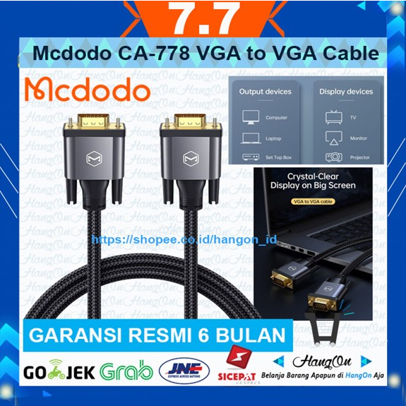 Mcdodo Kabel VGA To VGA 1080p PC / Proyektor / TV HD Audio CA-778