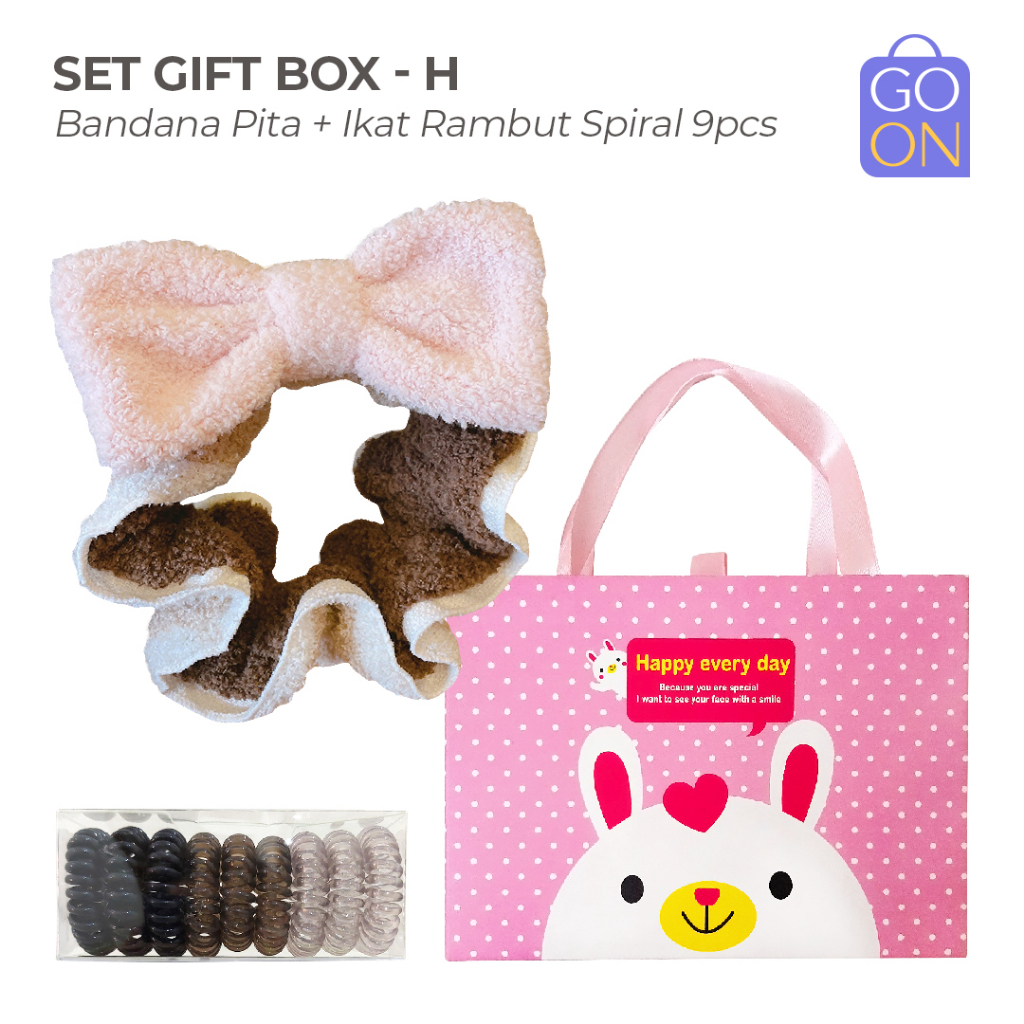 GIFTBOX Set Bandana + Ikat Rambut Spiral (9pcs) - Set Hadiah Aksesoris FashioN