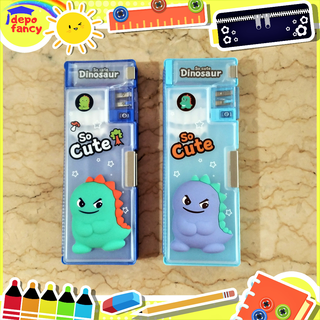

Kotak Pensil Magnet 2 Sisi + Rautan Pensil 35281-E Dino Timbul / Tempat Pensil / Pencil Case / Boks Pensil / Box Pen / Tepak Pensil